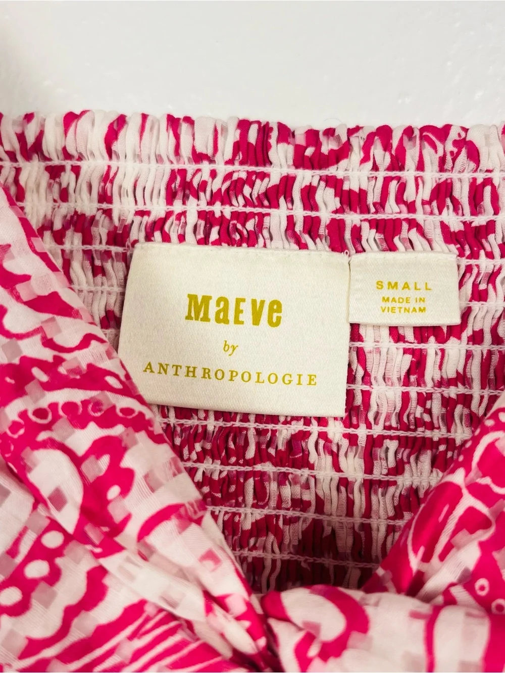 Anthropologie Maeve Pink & White Floral Puff-Sleeve Tie-Back Crop Blouse Top
